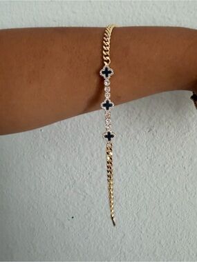Gold Plated Bracelet with Black Clover Accents